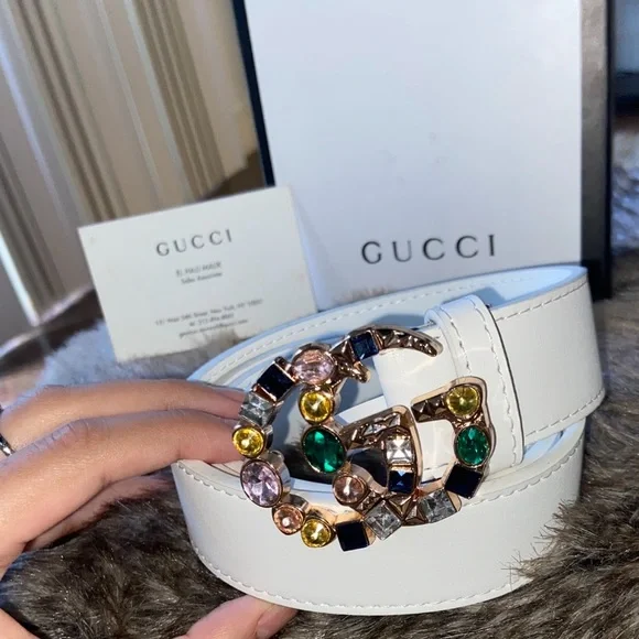 Gucci emblem white leather belt White Wide Leather Belt With Double G Buckle | GUCCI® US main image 2